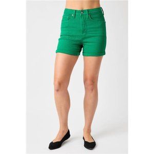 Judy Blue Bright Green High-Rise Roll Cuff Jean Shorts